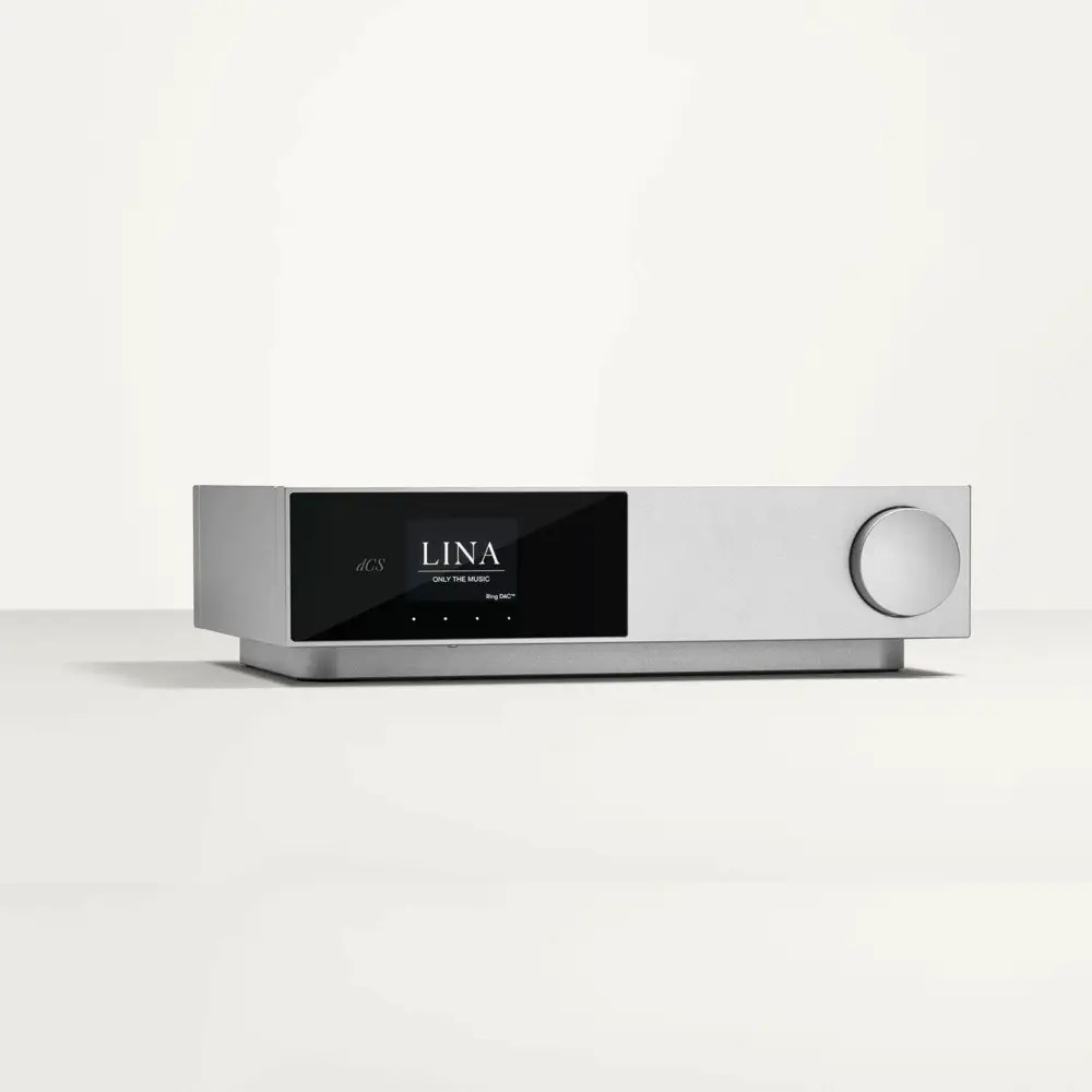 dCS Lina DAC X, DAC réseau avec Ring DAC, sortie XLR, contrôle rotatif et télécommande IR pour une écoute haute fidélité.